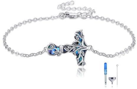 CUPENDA Thor Hammer Urn Bracelet for Ashes Sterling Silver Mjolnir Tree of Life Bracelet Cremation Ashes Holder Viking Christmas Jewellery Gifts for Women