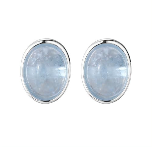 NicoWerk Damen Silber Ohrstecker Aquamarin aus 925 Sterling Silber mit Stein Meeresblau Glänzend Oval Schlicht Gewölbt Elegant Edel SOS534