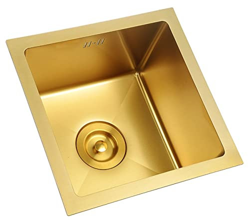 Kleines Waschbecken mit einer Schüssel, Gold-Edelstahlspüle, quadratisches Siphon-Spülbecken über der Theke, integriertes Küchenspülbecken, Restaurant-Bar-Spüle (Farbe: Gold, Größe: 36 x 36 cm) (Gol