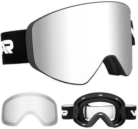 Vgooar OTG Skibrille mit Magnetischer Abnehmbarer Linse, Rahmenlose Skibrille mit Zylindrischer Linse – Antibeschlag und UV400 Schutz Skibrille für Herren und Damen