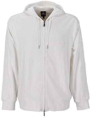 Armani Exchange Felpa con Cappuccio con Logo Tape Cotton Interlock Zip Up, Bianco Sporco, S Uomo