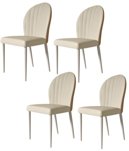 PJDDP 4er Set Esszimmerstühle, Gepolsterte küchenstühle mit Lederkissen und Gestell aus Karbonstahl, Moderne Beistellstühle für Küche, Wohnzimmer, Restaurant,Beige orange