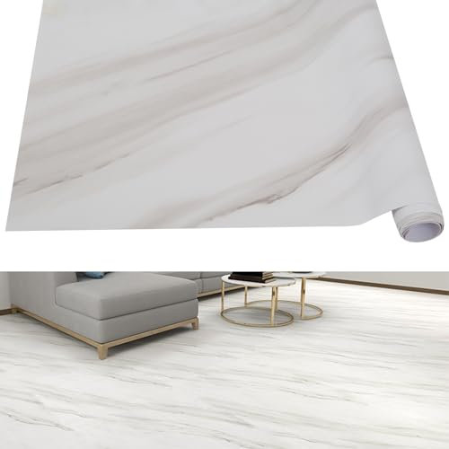 PVC Bodenbelag Selbstklebende Fliesen,1 Rolle 5m*40cm(2m²) Vinylboden Marmor Fliesenoptik,Verdickte Boden Dielen Planken Rutschfeste Wasserdichte Ölbeständig Schneidbar Zementfliesen