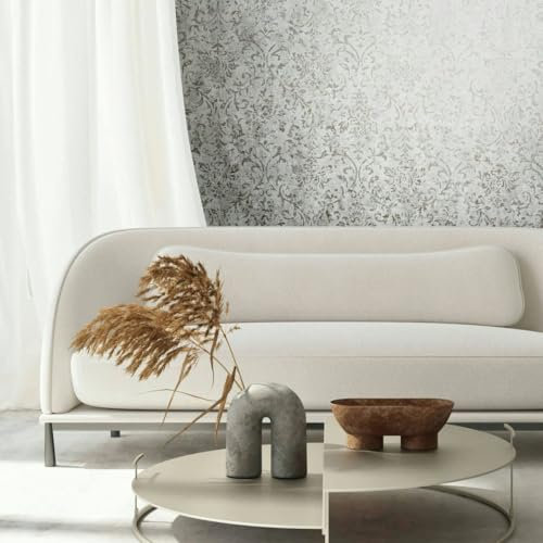 K&L Wall Art orientalische Vliestapete glänzende Vintage Strukturtapete Wohnzimmer Bilder barocke Luxustapete inkl. Tapezier-Ratgeber (Damast Silber Grau)