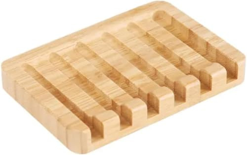 Kandid Bamboo Soap Dish With Drip Tray - With Self Draining Soap Saver for Shower, 12.8cm x 9.8cm x 1.6cm