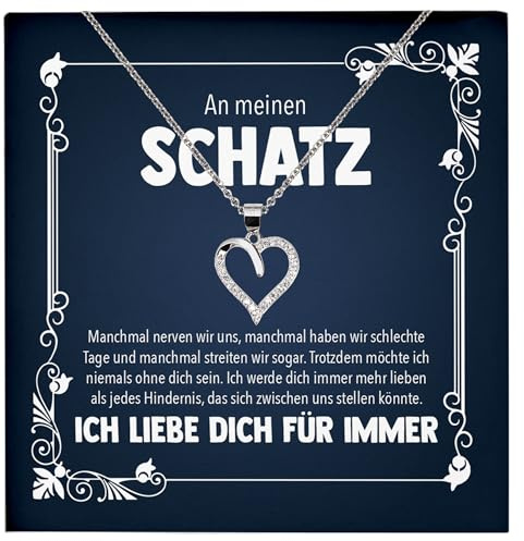 22Feels Schatz Frauen Geschenk Schmuck Set Hochzeitstag Valentinstag Ehefrau Freundin Jahrestag - Echt Silber 925 Herz Halskette mit Karte