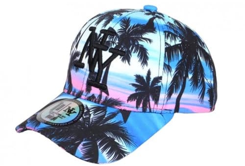 Hip Hop Honour Casquette Enfant Bleue Rose Palmiers NY Tropicale Baseball 7 a 12 Ans - Taille Unique - Bleu