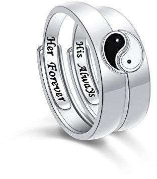 Flyow S925 Sterling Silber Paar Ringe Set Adjustable Matching Yin Yang Tai Chi Ringe Verlobung Versprechen Jahrestag Geburtstag Schmuck Geschenk für Ehefrau Ehemann Freund Freundin