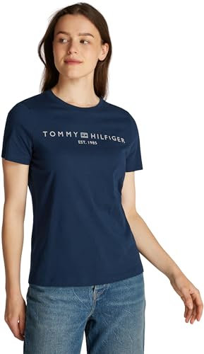 Tommy Hilfiger Women's Round Neck Short Sleeve T-Shirt, Blue (Dark Night Navy), XS
