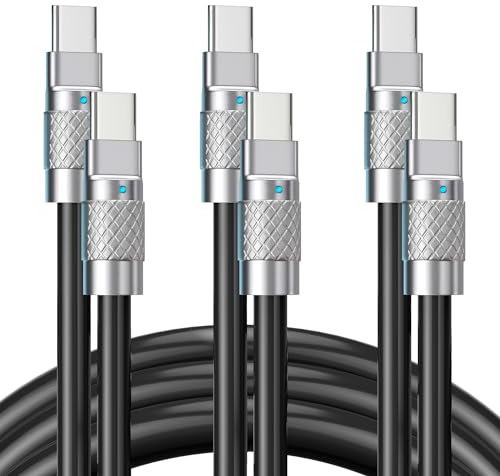 STATIK TsumoCharge USB-C Charger Cable, Heavy Duty 100W, Unbreakable Silicone, Fast Charging, Data Transfer, 6FT/2M Black 3-Pack