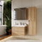 KAREN banyo Badmöbel Set 3 teilig City 60 cm | Waschbecken | Spiegelschrank | Unterschrank | Sonoma Eiche | Softclose-Türen & unsichtbare Griffe | Natürlicher Stil| Badezimmermöbel Waschtisch Holz