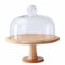 Cake Stand with Dome Lid, Wood Cake Plate with Clear Glass cover, Cake tray for Cakes, Pastries, Cheese Boards - Flat Cake Display Stand for Birthday, Wedding, Party, Café (Footed)