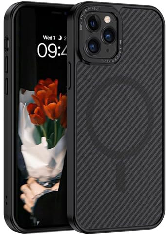 DUEDUE Magnetische Hülle für iPhone 11 Pro Max mit Carbonfaser Textur Design [Kompatibel mit Magsafe] Matte Rückseite Kratzfest Schlanke Stoßfeste Handyhülle für iPhone 11 Pro Max 6,5 Zoll, Schwarz