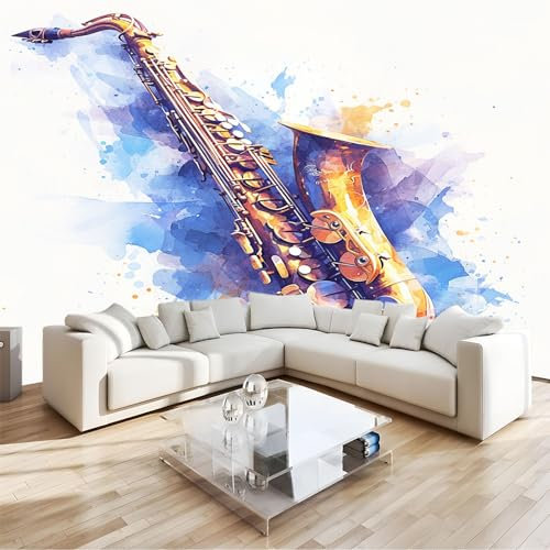 Papier Peint Intissé 3D Peinture D'Instrument De Saxophone De Musique Décoration Murale Moderne, Pour Chambre Enfants, Salon & Bureau200 X 140 Cm