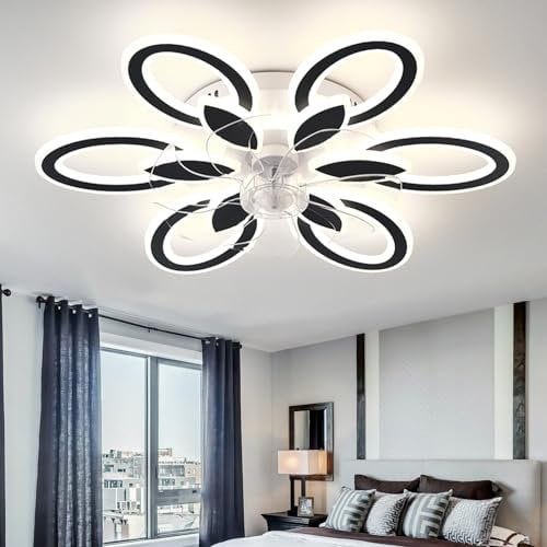 TuoyuanW Bedroom Ceiling Fan Lights with Remote Control Modern Led Dimmable Ceiling Fans with Lamps and App 6 Speed Reversible Silent Timer Ceiling Fan with Light for Living Room,Black
