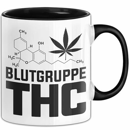 Kiffer Blutgruppe Thc Gras Tasse Geschenk Cannabis Kiffer Geschenkidee (Schwarz)