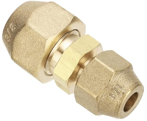 PATIKIL 1/4 a 3/8 Conector de Unión de Extensión de Tubería, Acoplador Reductor de Tubería de Latón Sin Soldadura con 2 Tuercas de Brida para Aire Acondicionado Refrigeración
