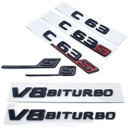 ALMVIS Glänzend Schwarze Buchstaben Zahlen Emblem C63 C63s V8Biturbo Passend for Mercedes Passend for Benz AMG Kofferraum hinten C205 S205 W205 Logo Aufkleber Auto-Logo-Aufkleber(A M G 1pcs)