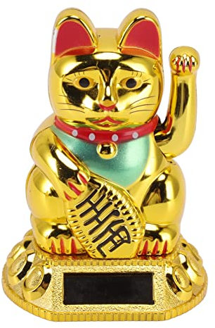 Gsycle Chat ondulant Japonais, Induction de lumière Solaire Chats Porte-Bonheur Chinois Chat Porte-Bonheur pour Ornements de Voiture à la Maison Ornement Feng Shui de Richesse (Doré)