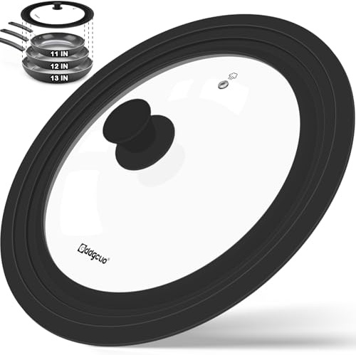 GDDGCUO Universal Pan Lids, Silicone Pot lids for Pots, Pans & Skillets - Fits 11, 12 & 13 Diameter Cookware, Replacement Frying Pan lid, Dishwasher Safe (Black)