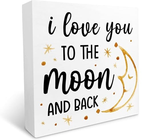 KOPUTE I Love You to the Moon and Back Wooden Sign Desk Decor, Love Heart Wood Block Sign Desk for Home Bedroom Shelf Table Decor,Valentine's Day Wedding Gifts For Couples 5 x 5 Inches