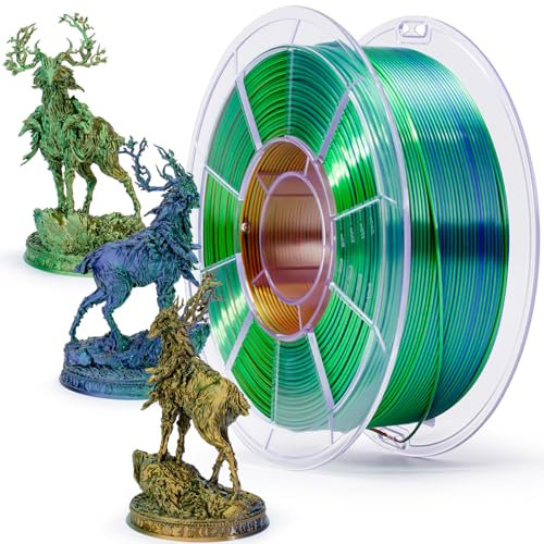 ZIRO Silk Multicolor PLA Filament 1.75mm, Seide Dreifarbig Coextrusion 3D Drucker Filament, Maßgenauigkeit +/-0.03mm für Die Meisten 3D Drucker, 1KG Spule, Golden Oasis
