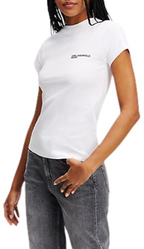 Jeans Karl Lagerfeld, Donna, T-Shirt con Logo Essenziale A Maniche Corte Slim, vestibilità Slim, Bianco, L
