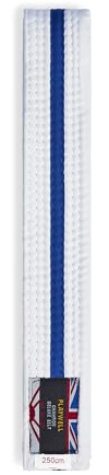 Playwell Martial Arts Baumwollgürtel mit farbigen Streifen, für Karate, Judo, Taekwondo, Weiß, Weißer Gürtel mit blauen Streifen, 220cm