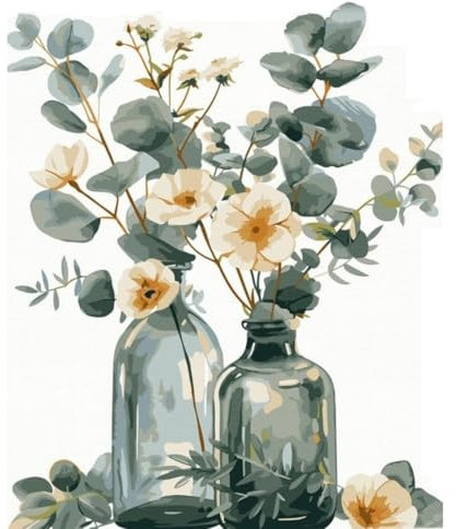 KEEMOSO Peinture par Numero,Acryliques Peinture par Numéros pour Adultes Débutants Enfants,DIY Paint by Numbers Kit sans Cadre 40X50CM-Bouquet Deux Vases