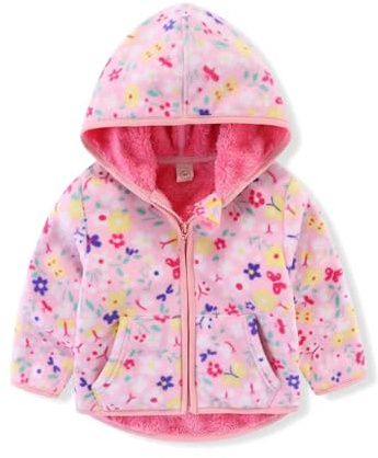 LUVCES Cappotto Giacca in Pile Bambini e Bambine Invernale con Cerniera Caldo Stampato Giubbotti Capispalla con Tasca 2-7 Anni