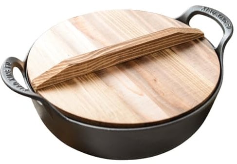 GOVNPJ Cast Iron Wok with lid 10.63 Inch, Nonstick Skillet Pot Grilling Wok Pre-Seasoned Woks for All Cooktops