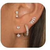 ALEXCRAFT Stapelbar Ohrringe Gold Set Damen, Vergoldet Ohrringe Silber 925 Creolen Kleine Ohrringe Ohrstecker mit Zirkonia Stein Stapelbar Wasserfest Ohrringe Gold Set für Mehrere Piercings Ohrlöcher