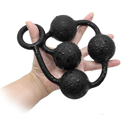 Butt Plug with Silicone Anal Bead Anal Sex Toys with Safe Pull Ring in Black (L)