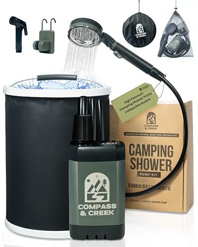 Pompa doccia portatile da campeggio – Kit doccia da campeggio elettrico ad alta pressione con secchio riscaldato solare da 10 litri, pompa ricaricabile USB con batteria da 90 min, per camper