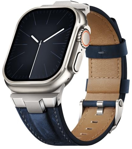Suitisbest Bracelet en cuir véritable compatible avec Apple Watch Ultra 2 49 mm, 46 mm, 45 mm, 44 mm, 42 mm, connecteur robuste en métal pour iWatch Ultra 3 Série 11 10 9 8 7 6 5 4 3 Ultra SE 3 SE 2