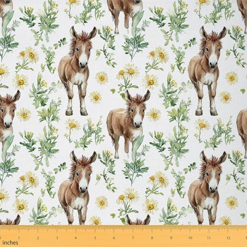 Loussiesd Esel Stoff 92x150cm Kinder Nette Esel Stoff Meterware für Stühle Bauernhaus Tiere Patchwork Stoffe Floral Animals Stoffpaket Dekor für Patchwork Handgemachten Quilten