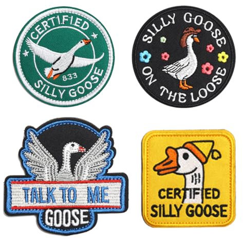 4 Stück Certified Silly Goose Lustiges Patches Taktische Bestickt Abzeichen Stickerei Applikationen Kleidung,Rucksack,Jeans,Jacken,Hosen,DIY-Zubehör,Uniformen,Mützen Hook and Loop Emblem Patch