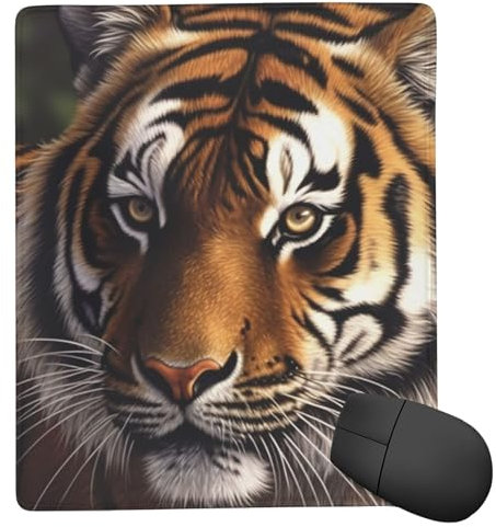 Quadratisches Mauspad mit rutschfester Gummibasis, 17,8 x 22,8 cm, Mauspad mit genähter Kante, bengalischer Tiger-Mousepad für kabellose Maus, Computer