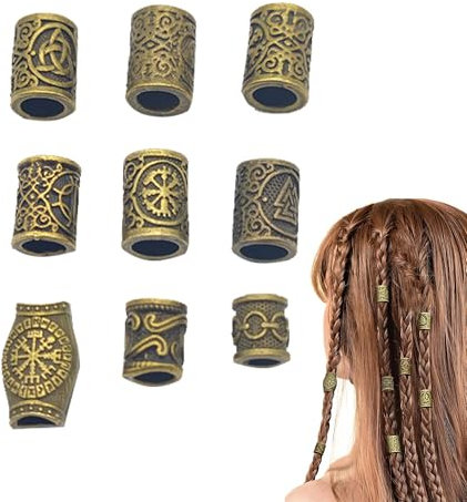 TUKEVA 9 Stück Haare Flechten Bart Clip Wikinger Dreadlocks Schmuck Nordische Haarschlauch Clip Für Frauen Männer Zöpfe Dekoration Zum Flechten von Haaren,DIY-Schmuck etc (Bronze)