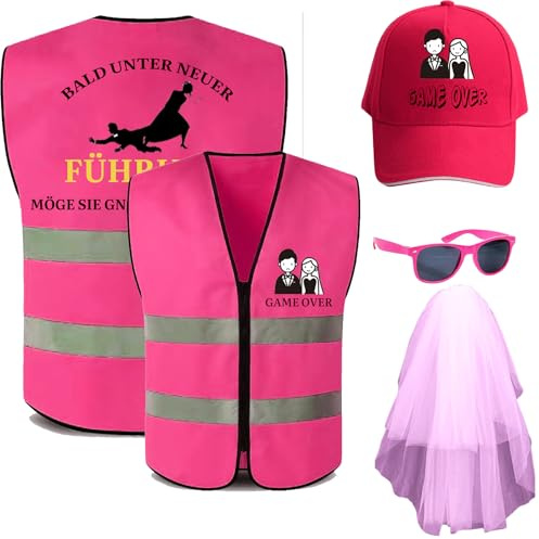 jenich JGA Männer Weste Junggesellenabschied Männer Kostüm Junggesellenabschied Hut und Brille JGA Deko Weste Game Over lustig Geschenk Kostüm Accessoires für Bachelor