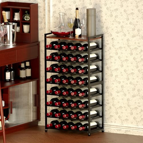 Alytree 40 Bottle Wine Rack Freestanding Floor, 8-Tier Wine Storage Racks with Table Top, Detachable Wine Bottle Holder, Bar Stand Display Shelf for Kitchen, Bar(L46 x W24 x H86cm
