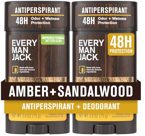 Every Man Jack Antiperspirant Deodorant for Men, Amber Sandalwood, 2pk