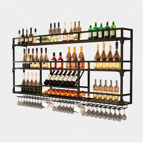 Weinregal Zur Wandmontage Aus Metall, Flaschenregal Industrial Mit Weingläserhalter, Wand Flaschenhalter，Weinregale Eisen Mit Glashalter, Aufbewahrungsregal，Für Bar Zuhause Küche Restaurant(160cm/63in