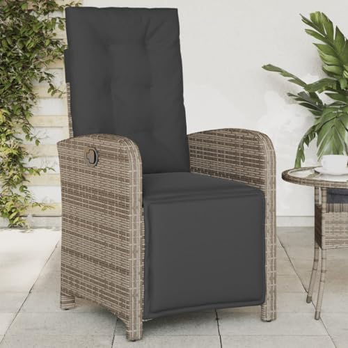 Emmtore Gartensessel,Gartenstuhl mit Fußteil,Garten Liegestuhl mit Verstellbarer Rückenlehne Fußstütze,Sessel Relaxsessel Gartenmöbel,Poly Rattan Gartensessel,Grau,1 PZ
