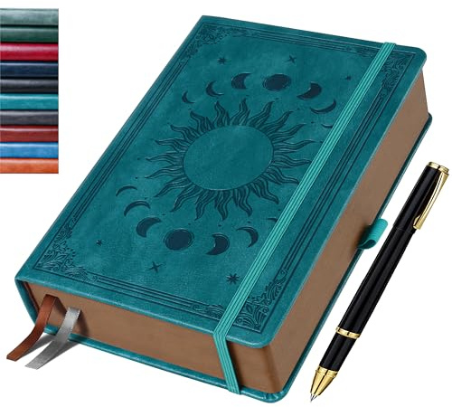 HwxBen Quaderno Diario A5 con penna – 360 pagine, carta 100 g/m², tasca interna, ideale per appunti, scuola e ufficio, idea regalo – Verde Mare