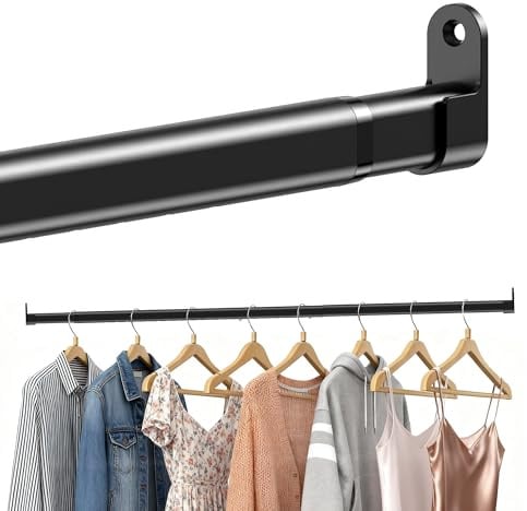 Poskena Clothes Rail Heavy Duty for Wardrobe Black,25mm rail,43-101cm | Wall-Mounted Oval Hanging Rail, Extendable Wardrobe Rail with 2 Brackets for Wardrobe