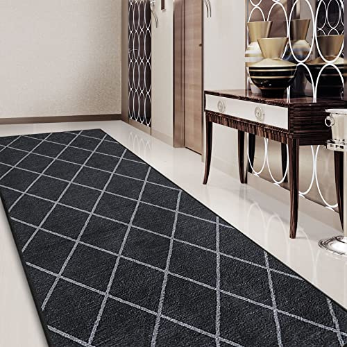 casa pura Teppichläufer mit Muster - maßgefertigter Teppich Läufer für Küche, Flur & Wohnraum - Cosenza Schwarz (80 x 200 cm)