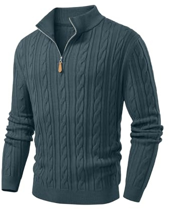 JMIERR Herren Pullover Zip Casual Stehkragen Strickpullover | Herren Strick Troyer Pullover,Regular Fit Sweater mit Zopfmuster,Business Casual,Herbst und Winter,Maschinenwaschbar