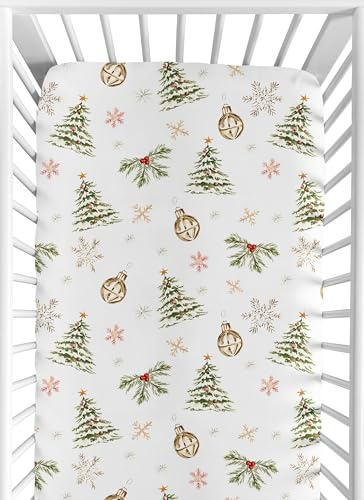 Sweet Jojo Designs Fitted Baby Crib Sheets (Christmas Trees) for Girls/Boys, Infant Nursery, Toddler Room - Standard Size (Xmas, Holiday Pine Tree Fir, Winter Season, Festive, Ornament, Snowflakes)