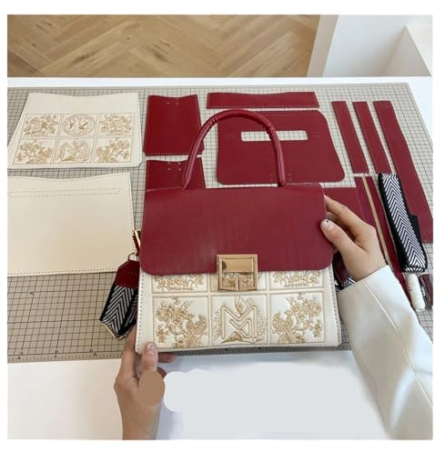 ALMLEU DIY Ledertasche im bestickten Stil, handgefertigt, Nähen, Damen-Umhängetasche, Kit, halbfertiges Accessoire Handtasche Set(Color 1)